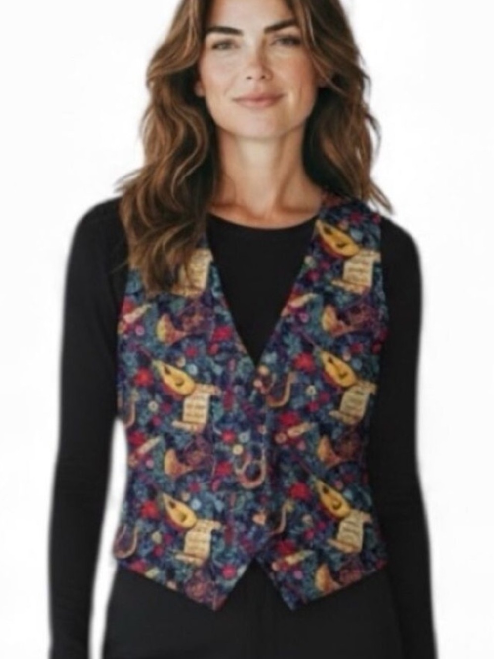 ROBYN-LYN Vintage Christmas Party Ready Vest Musical Theme Medium